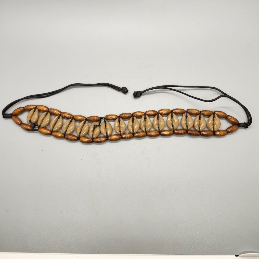 Vtg 90s Cowrie Shell Choker Coastal Boho Beachcore Surfer Festival Statement - Picture 2 of 3